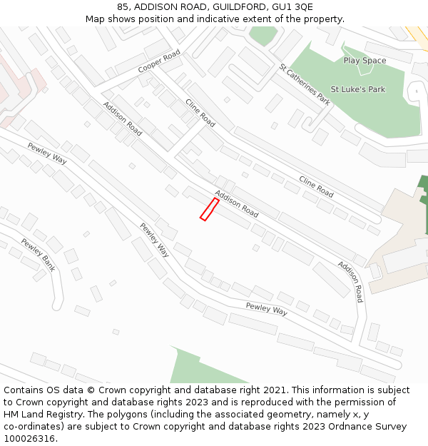 85, ADDISON ROAD, GUILDFORD, GU1 3QE: Location map and indicative extent of plot
