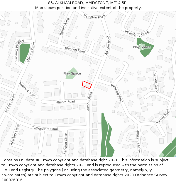 85, ALKHAM ROAD, MAIDSTONE, ME14 5PL: Location map and indicative extent of plot
