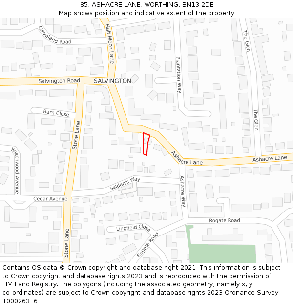 85, ASHACRE LANE, WORTHING, BN13 2DE: Location map and indicative extent of plot