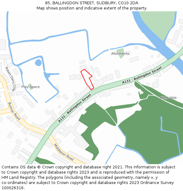 85, BALLINGDON STREET, SUDBURY, CO10 2DA: Location map and indicative extent of plot