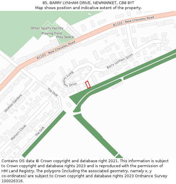 85, BARRY LYNHAM DRIVE, NEWMARKET, CB8 8YT: Location map and indicative extent of plot