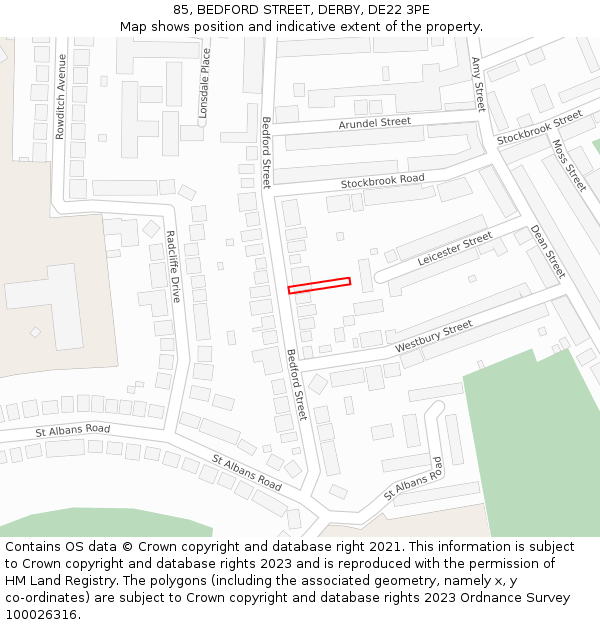 85, BEDFORD STREET, DERBY, DE22 3PE: Location map and indicative extent of plot