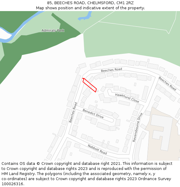 85, BEECHES ROAD, CHELMSFORD, CM1 2RZ: Location map and indicative extent of plot