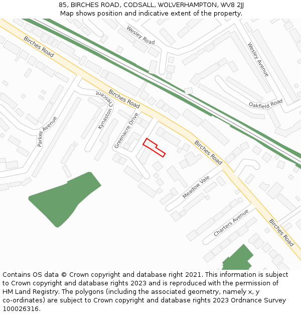 85, BIRCHES ROAD, CODSALL, WOLVERHAMPTON, WV8 2JJ: Location map and indicative extent of plot