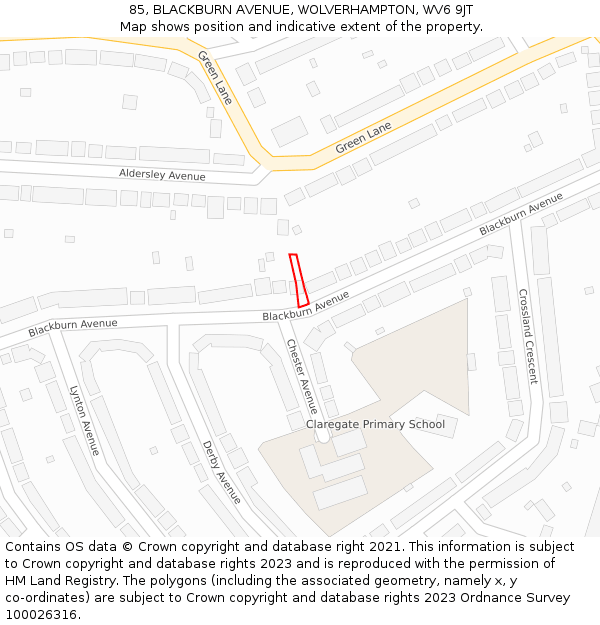 85, BLACKBURN AVENUE, WOLVERHAMPTON, WV6 9JT: Location map and indicative extent of plot