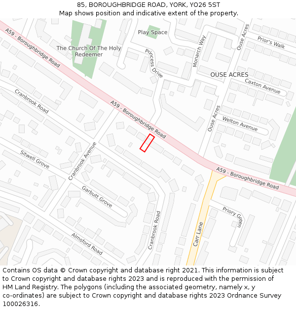 85, BOROUGHBRIDGE ROAD, YORK, YO26 5ST: Location map and indicative extent of plot