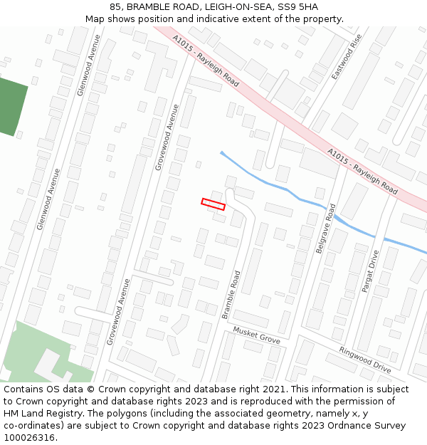 85, BRAMBLE ROAD, LEIGH-ON-SEA, SS9 5HA: Location map and indicative extent of plot