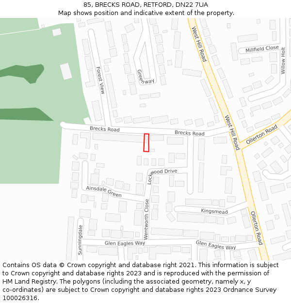 85, BRECKS ROAD, RETFORD, DN22 7UA: Location map and indicative extent of plot