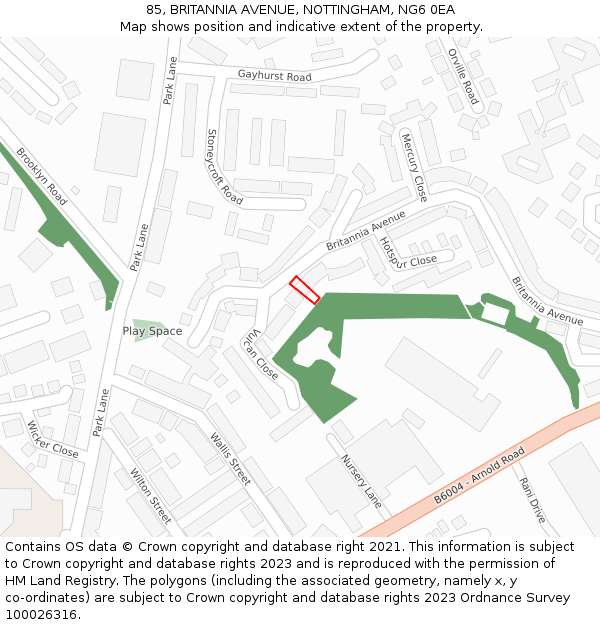 85, BRITANNIA AVENUE, NOTTINGHAM, NG6 0EA: Location map and indicative extent of plot