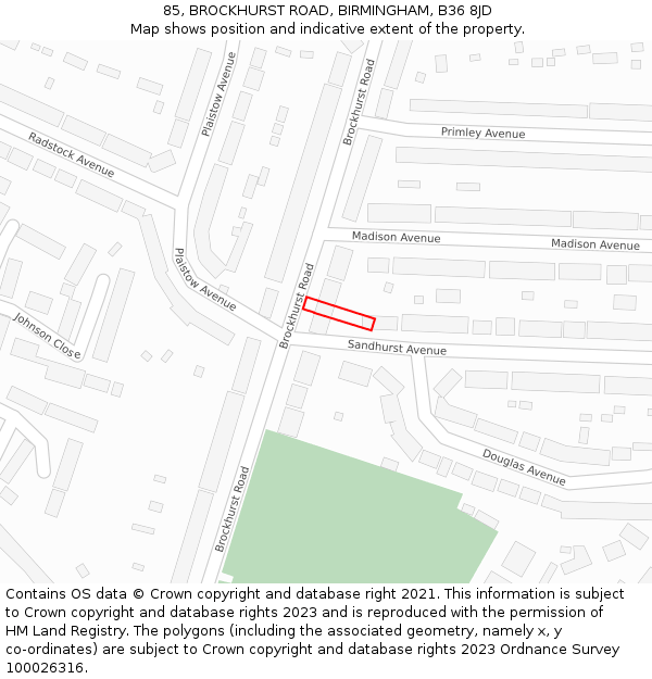 85, BROCKHURST ROAD, BIRMINGHAM, B36 8JD: Location map and indicative extent of plot
