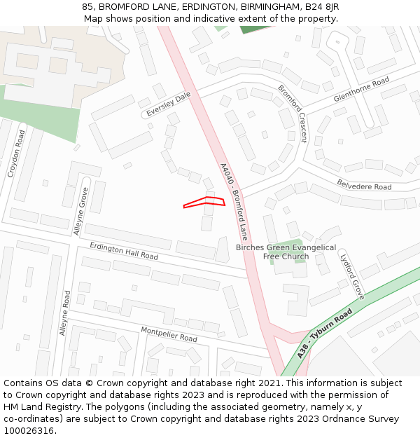 85, BROMFORD LANE, ERDINGTON, BIRMINGHAM, B24 8JR: Location map and indicative extent of plot