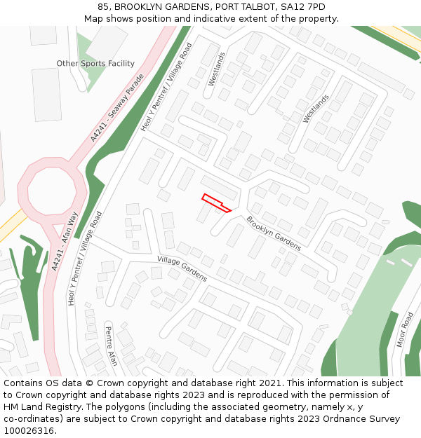 85, BROOKLYN GARDENS, PORT TALBOT, SA12 7PD: Location map and indicative extent of plot