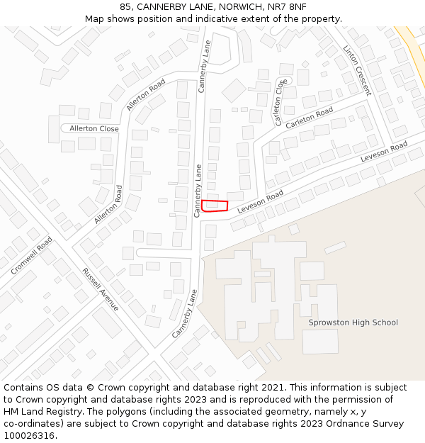 85, CANNERBY LANE, NORWICH, NR7 8NF: Location map and indicative extent of plot