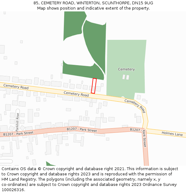 85, CEMETERY ROAD, WINTERTON, SCUNTHORPE, DN15 9UG: Location map and indicative extent of plot