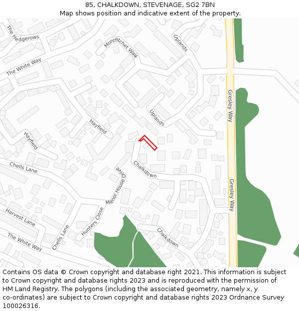 85, CHALKDOWN, STEVENAGE, SG2 7BN: Location map and indicative extent of plot