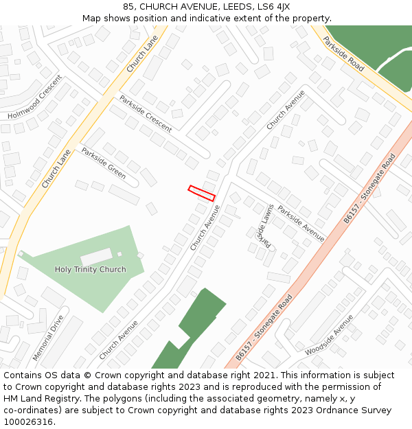 85, CHURCH AVENUE, LEEDS, LS6 4JX: Location map and indicative extent of plot