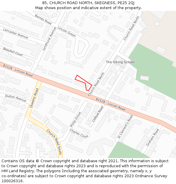 85, CHURCH ROAD NORTH, SKEGNESS, PE25 2QJ: Location map and indicative extent of plot