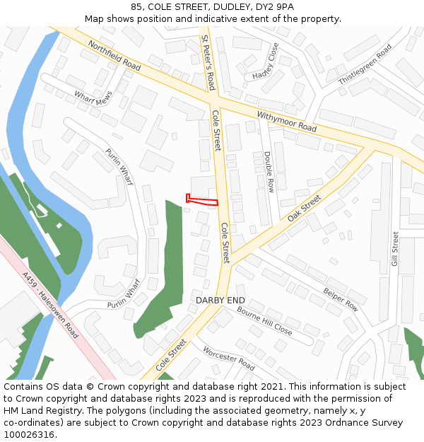85, COLE STREET, DUDLEY, DY2 9PA: Location map and indicative extent of plot