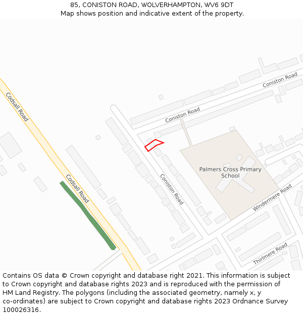 85, CONISTON ROAD, WOLVERHAMPTON, WV6 9DT: Location map and indicative extent of plot