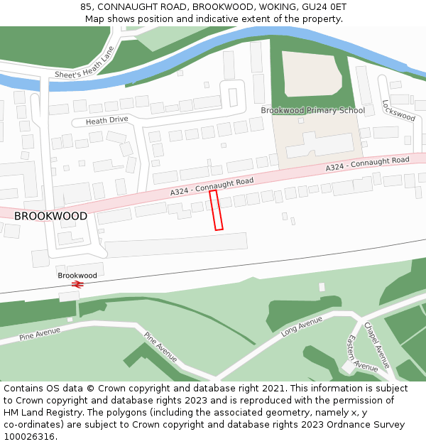 85, CONNAUGHT ROAD, BROOKWOOD, WOKING, GU24 0ET: Location map and indicative extent of plot