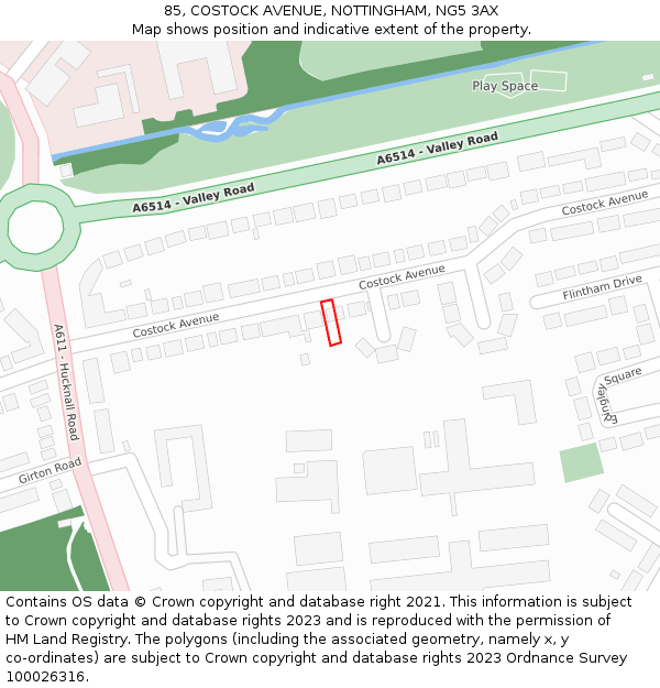 85, COSTOCK AVENUE, NOTTINGHAM, NG5 3AX: Location map and indicative extent of plot