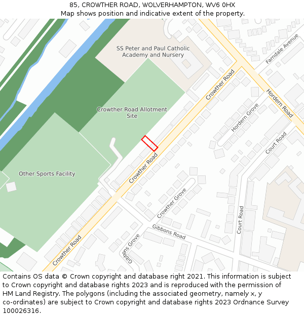 85, CROWTHER ROAD, WOLVERHAMPTON, WV6 0HX: Location map and indicative extent of plot