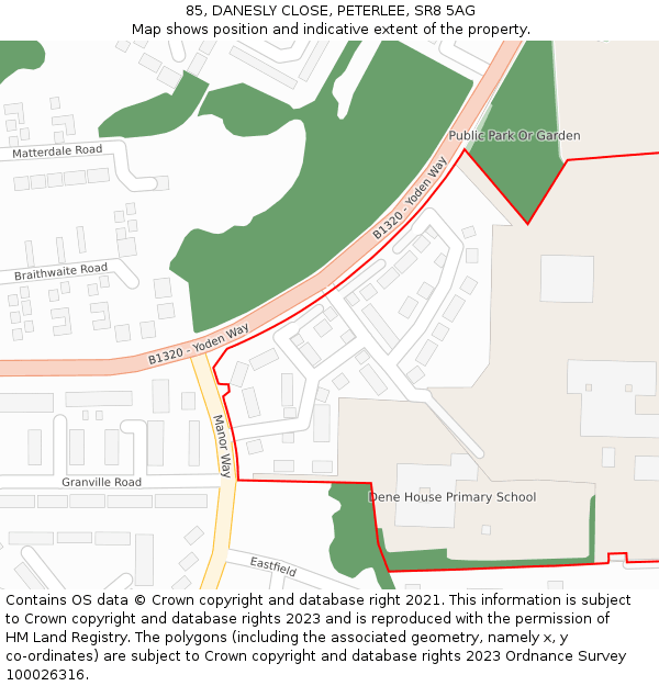 85, DANESLY CLOSE, PETERLEE, SR8 5AG: Location map and indicative extent of plot
