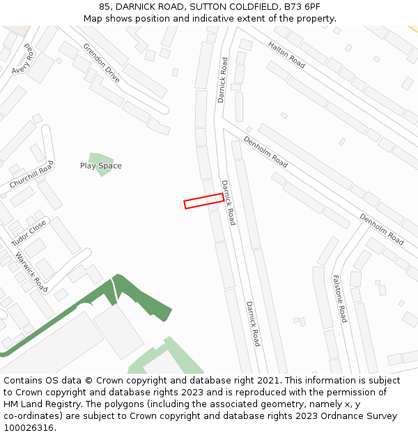 85, DARNICK ROAD, SUTTON COLDFIELD, B73 6PF: Location map and indicative extent of plot