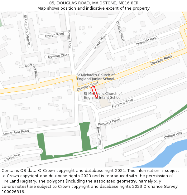 85, DOUGLAS ROAD, MAIDSTONE, ME16 8ER: Location map and indicative extent of plot
