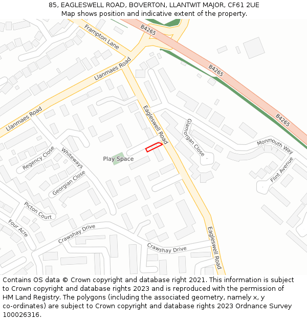 85, EAGLESWELL ROAD, BOVERTON, LLANTWIT MAJOR, CF61 2UE: Location map and indicative extent of plot