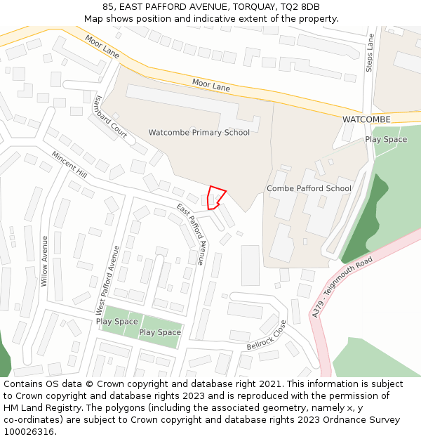85, EAST PAFFORD AVENUE, TORQUAY, TQ2 8DB: Location map and indicative extent of plot