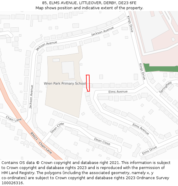 85, ELMS AVENUE, LITTLEOVER, DERBY, DE23 6FE: Location map and indicative extent of plot