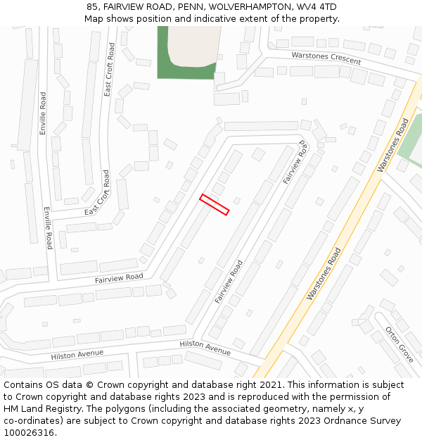 85, FAIRVIEW ROAD, PENN, WOLVERHAMPTON, WV4 4TD: Location map and indicative extent of plot