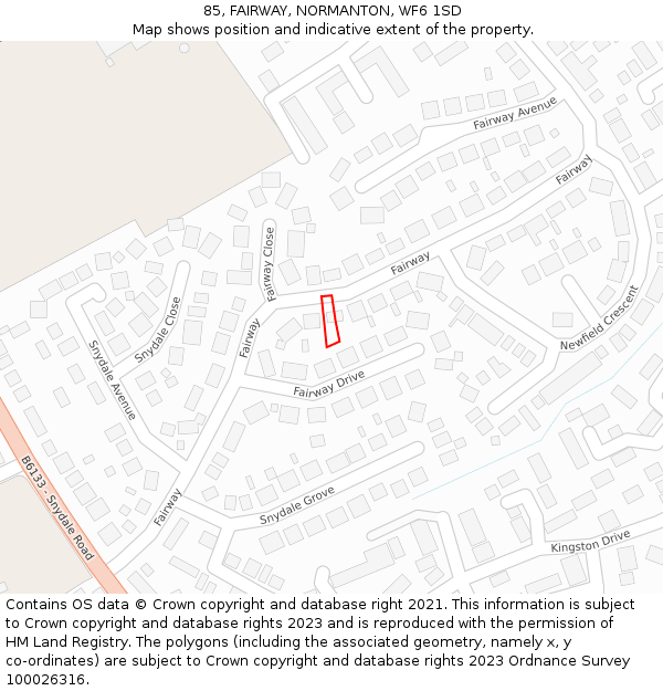 85, FAIRWAY, NORMANTON, WF6 1SD: Location map and indicative extent of plot