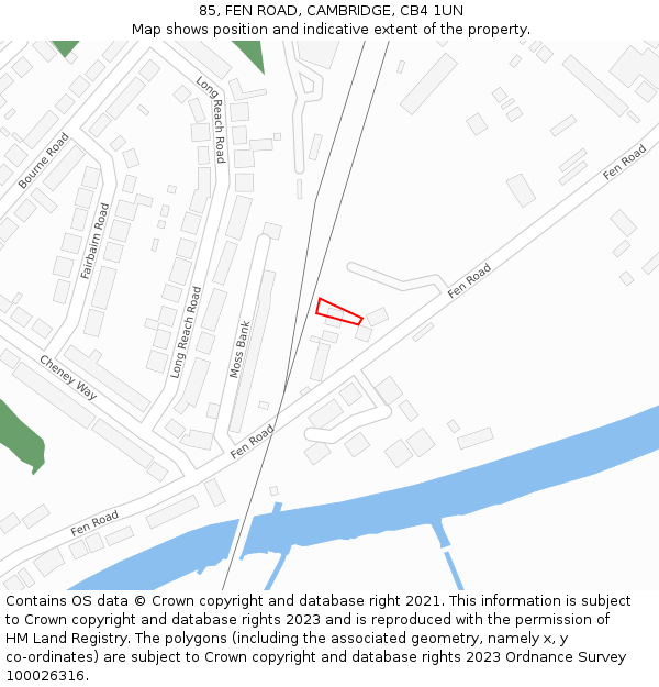 85, FEN ROAD, CAMBRIDGE, CB4 1UN: Location map and indicative extent of plot