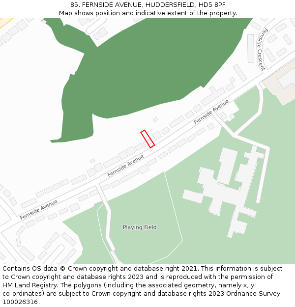 85, FERNSIDE AVENUE, HUDDERSFIELD, HD5 8PF: Location map and indicative extent of plot
