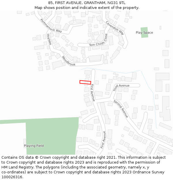 85, FIRST AVENUE, GRANTHAM, NG31 9TL: Location map and indicative extent of plot
