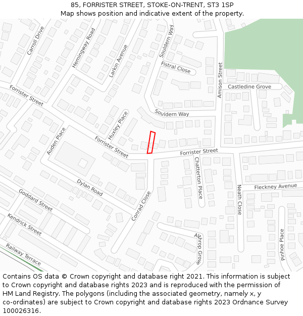 85, FORRISTER STREET, STOKE-ON-TRENT, ST3 1SP: Location map and indicative extent of plot