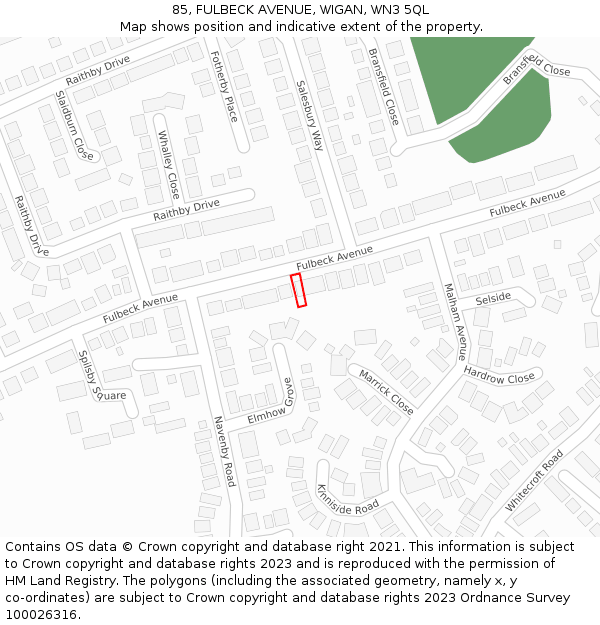 85, FULBECK AVENUE, WIGAN, WN3 5QL: Location map and indicative extent of plot