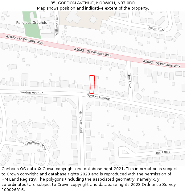 85, GORDON AVENUE, NORWICH, NR7 0DR: Location map and indicative extent of plot