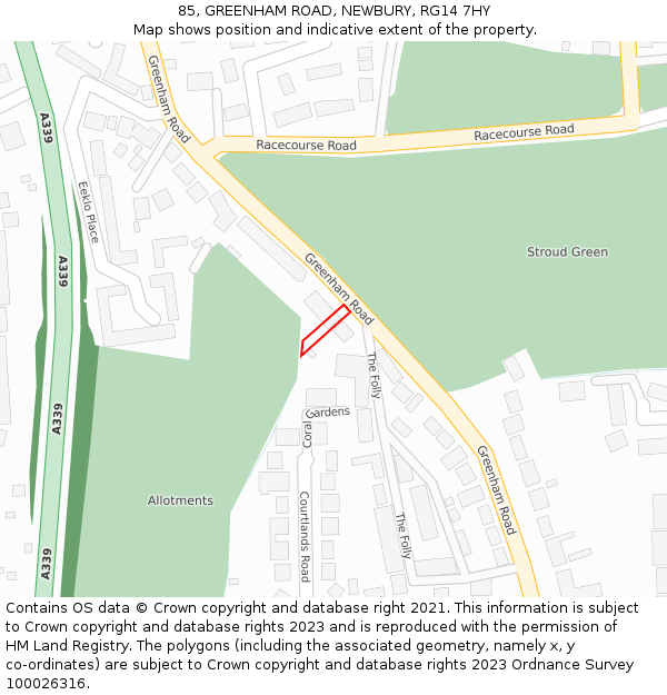85, GREENHAM ROAD, NEWBURY, RG14 7HY: Location map and indicative extent of plot