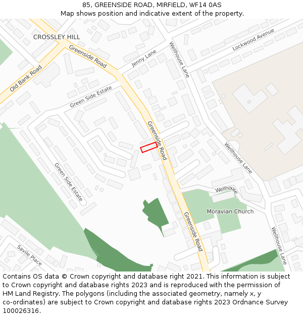 85, GREENSIDE ROAD, MIRFIELD, WF14 0AS: Location map and indicative extent of plot