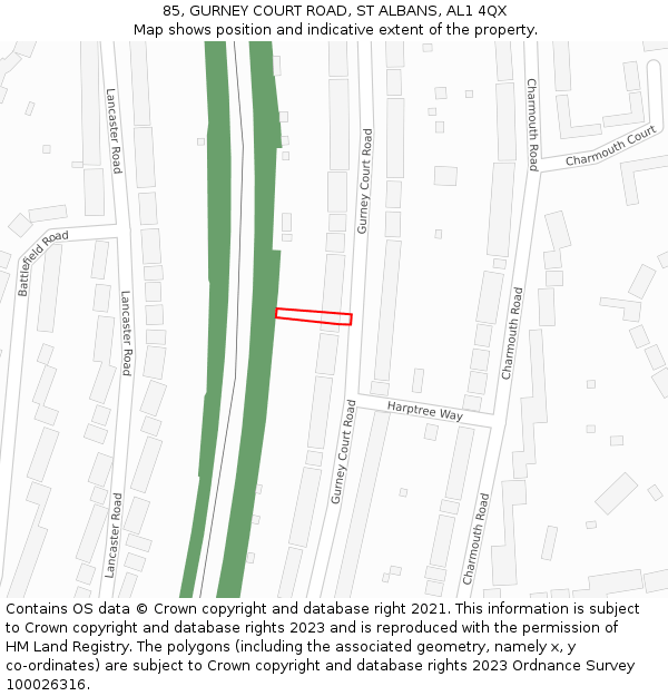 85, GURNEY COURT ROAD, ST ALBANS, AL1 4QX: Location map and indicative extent of plot