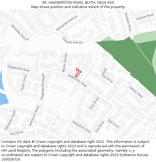 85, HAGGERSTON ROAD, BLYTH, NE24 4GS: Location map and indicative extent of plot