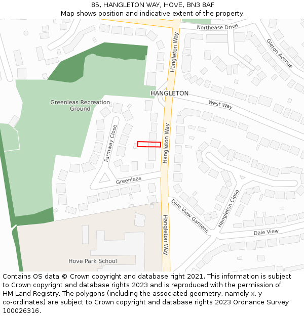 85, HANGLETON WAY, HOVE, BN3 8AF: Location map and indicative extent of plot