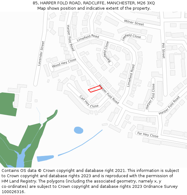 85, HARPER FOLD ROAD, RADCLIFFE, MANCHESTER, M26 3XQ: Location map and indicative extent of plot