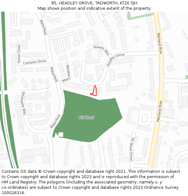85, HEADLEY GROVE, TADWORTH, KT20 5JH: Location map and indicative extent of plot