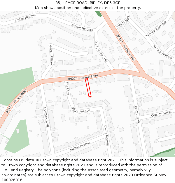 85, HEAGE ROAD, RIPLEY, DE5 3GE: Location map and indicative extent of plot
