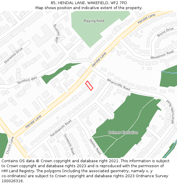 85, HENDAL LANE, WAKEFIELD, WF2 7PD: Location map and indicative extent of plot