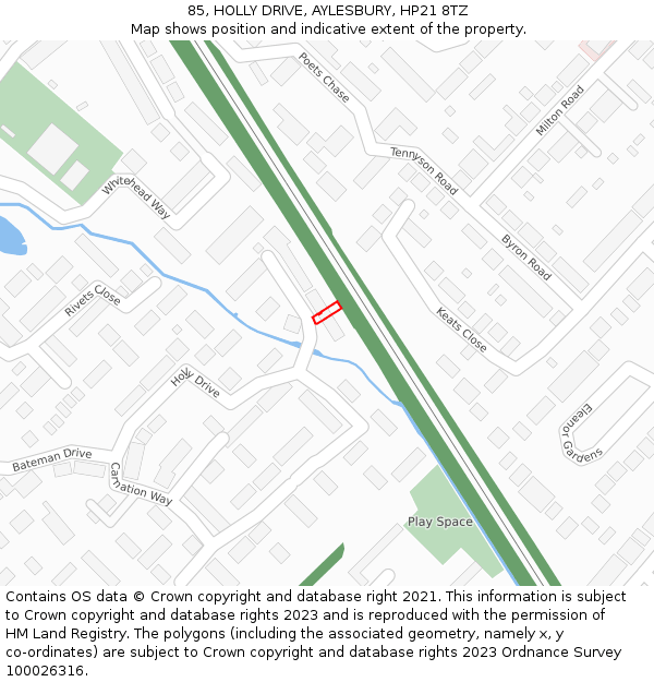 85, HOLLY DRIVE, AYLESBURY, HP21 8TZ: Location map and indicative extent of plot